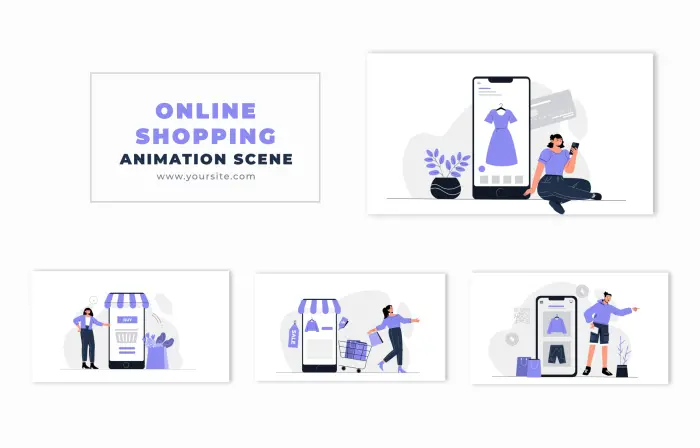 Online Shopping Concept People Vector Animation Scene